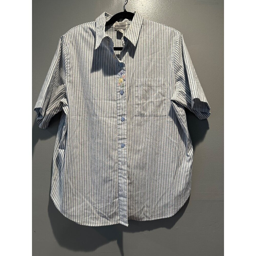 Alfred Dunner Plus Sz 18 Shirt Short Sleeve Floral Embroidery Officecore Casual - Picture 2 of 8